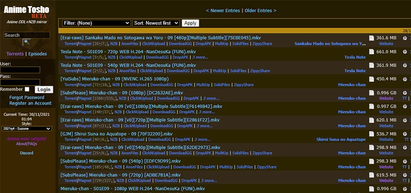 Animetosho - best torrent sites
