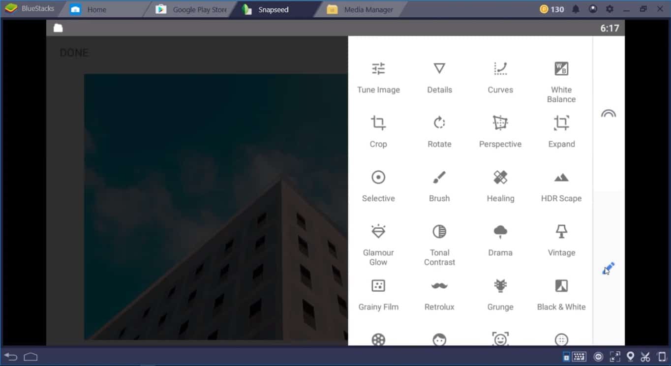Bluestacks Snapseed 4