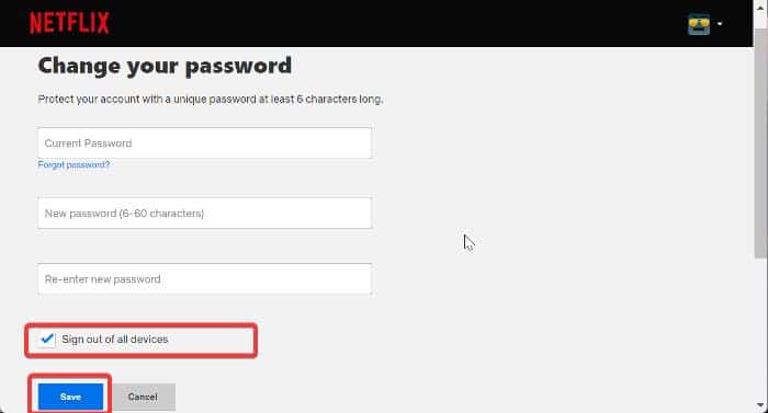 Change password on Netflix