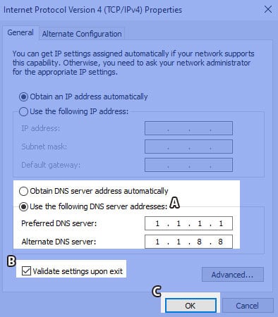 Change DNS on Windows 10