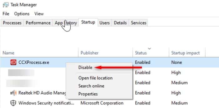 Disable CCXProcess on Task Manager