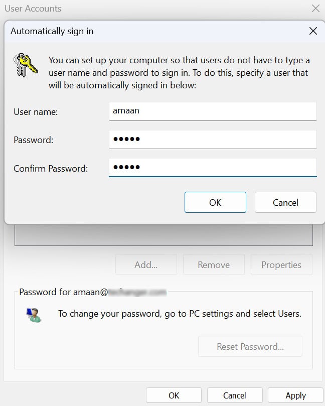 Enable auto login on Windows 11