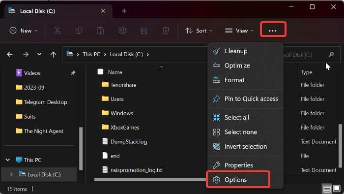 File Explorer Folder Option
