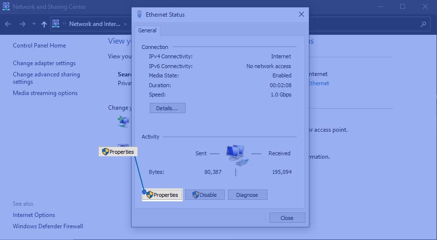 Ethernet Properties - Windows 10