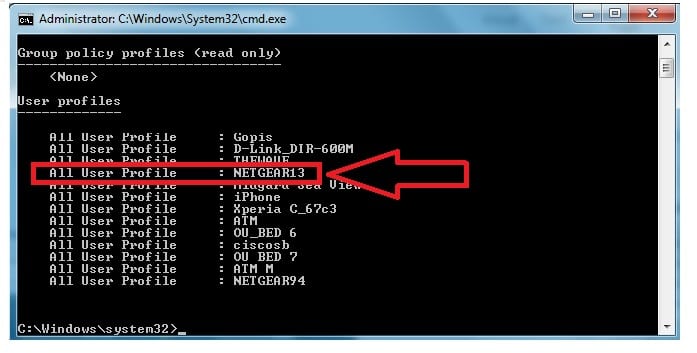 netsh wlan show profile