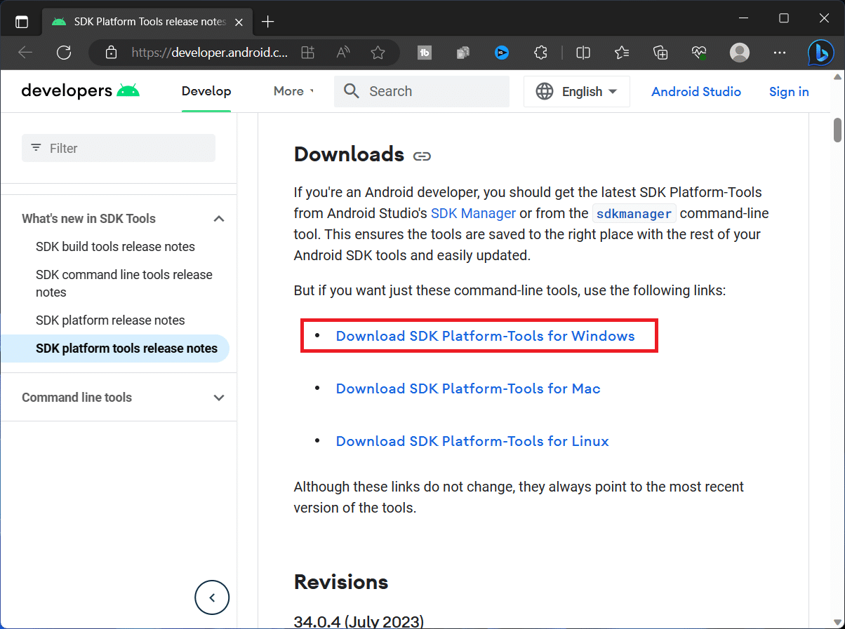 Download SDK Platform-Tools for Windows