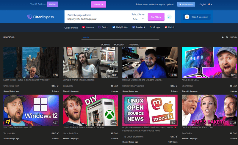 FilterBypass YouTube proxy