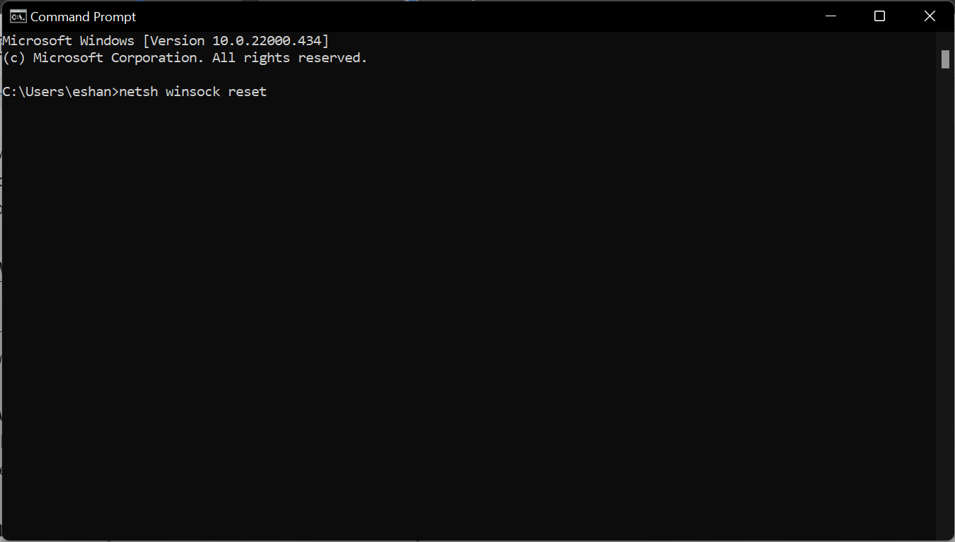 Command Prompt netsh winsock reset